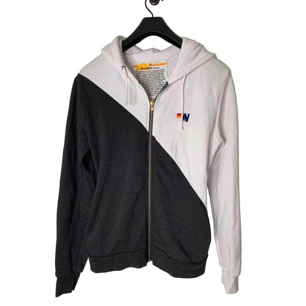 Aviator Nation glider full zip hoodie sweatshirt black white women's size medium